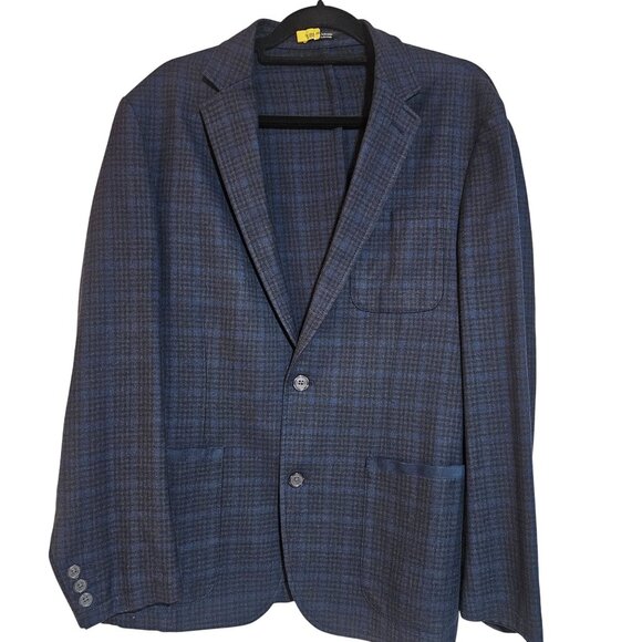 Vince Camuto Mens Large Plaid Blazer Jacket Blue & Black Wool Blend Single-Breas - Picture 1 of 16